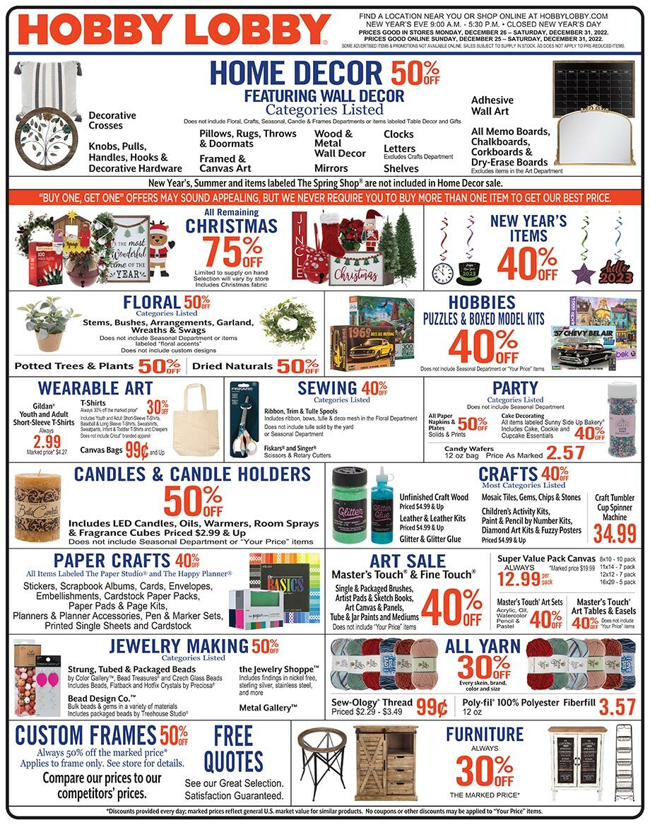 Hobby Lobby Weekly Ad from December 25