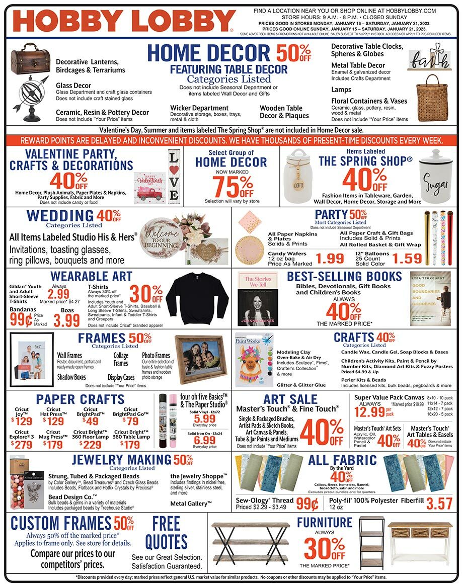 Hobby Lobby Weekly Ad from January 15