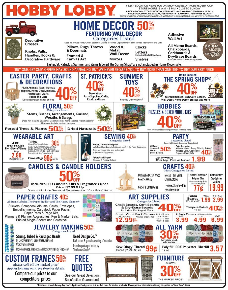 Hobby Lobby Weekly Ad from February 19