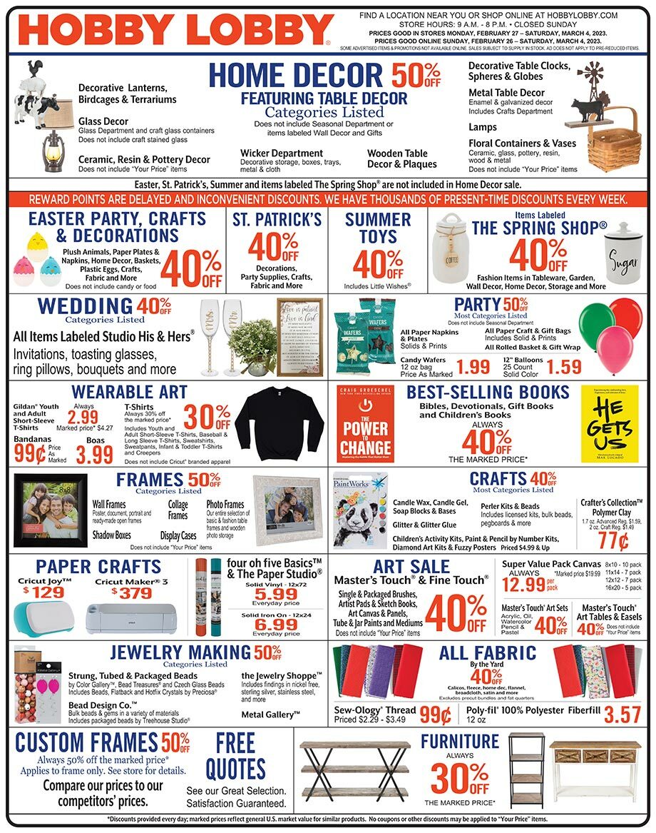Hobby Lobby Weekly Ad from February 26
