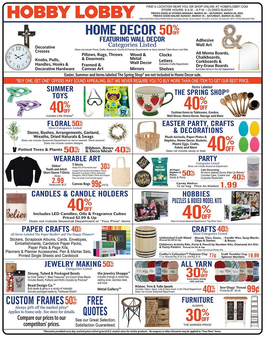 Hobby Lobby Weekly Ad from March 19