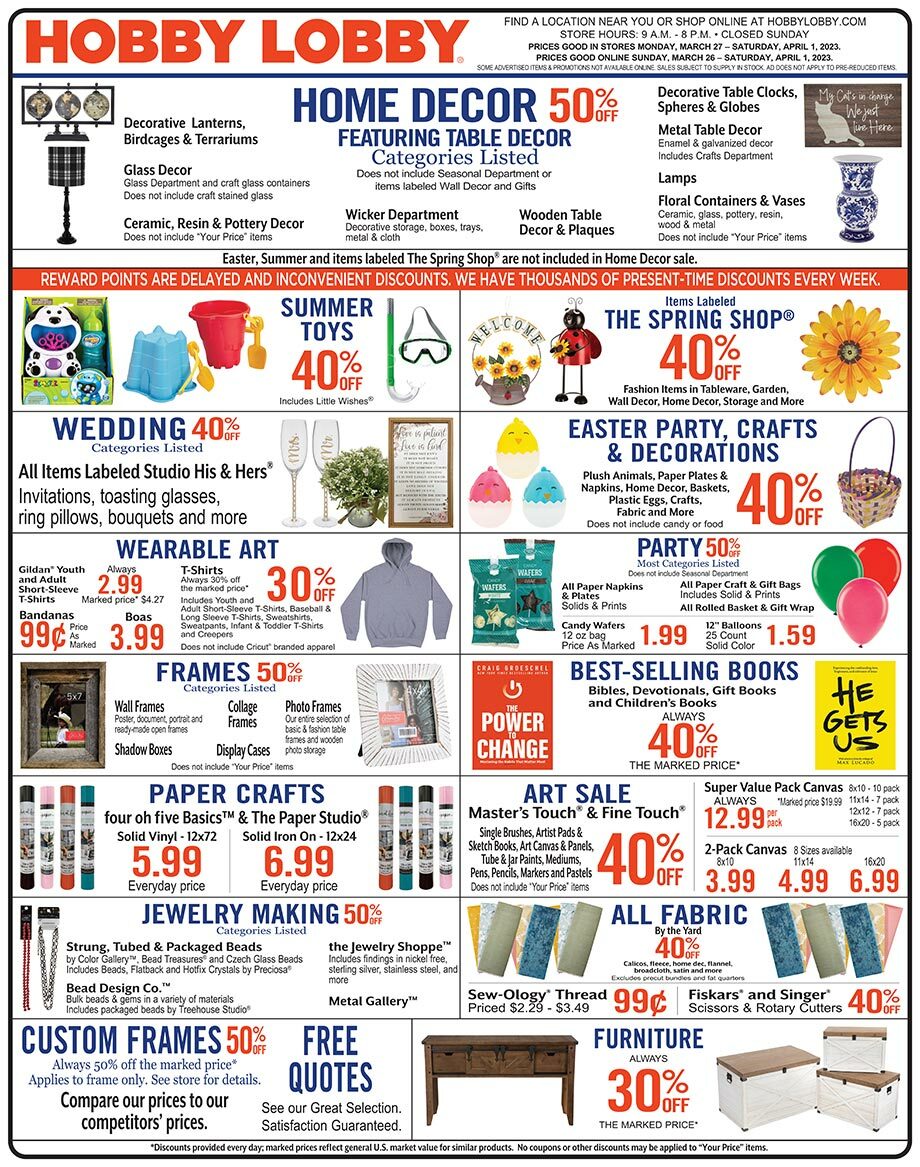 Hobby Lobby Weekly Ad from March 26