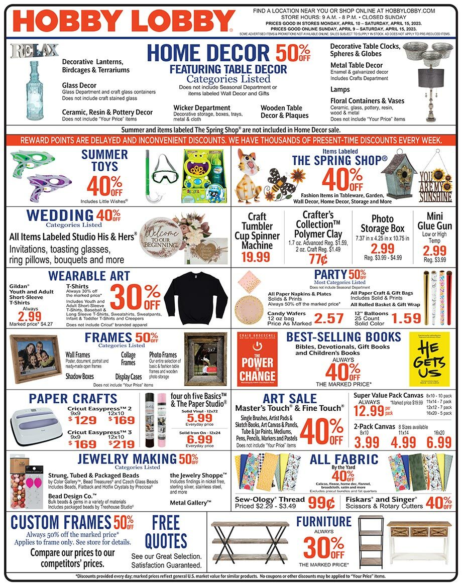 Hobby Lobby Weekly Ad from April 9