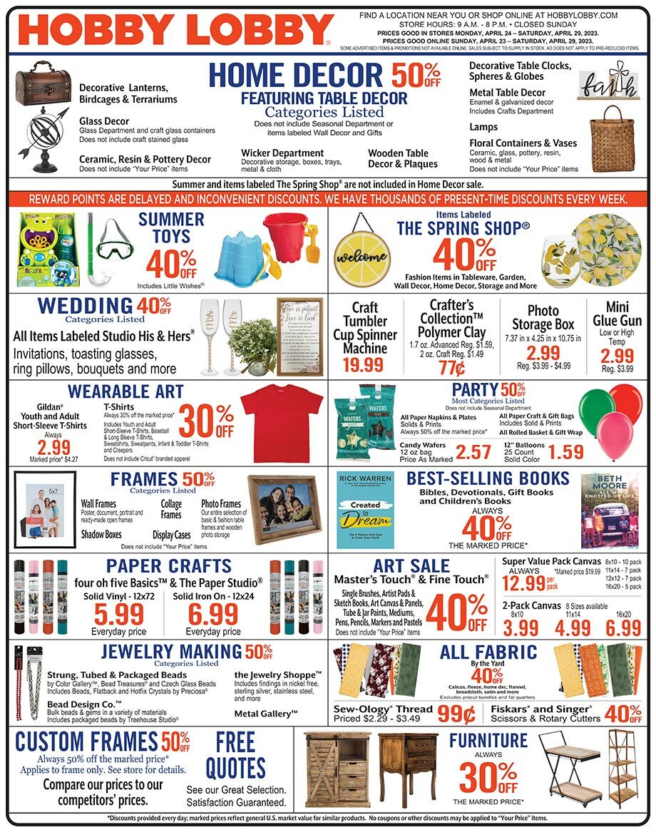 Hobby Lobby Weekly Ad from April 23