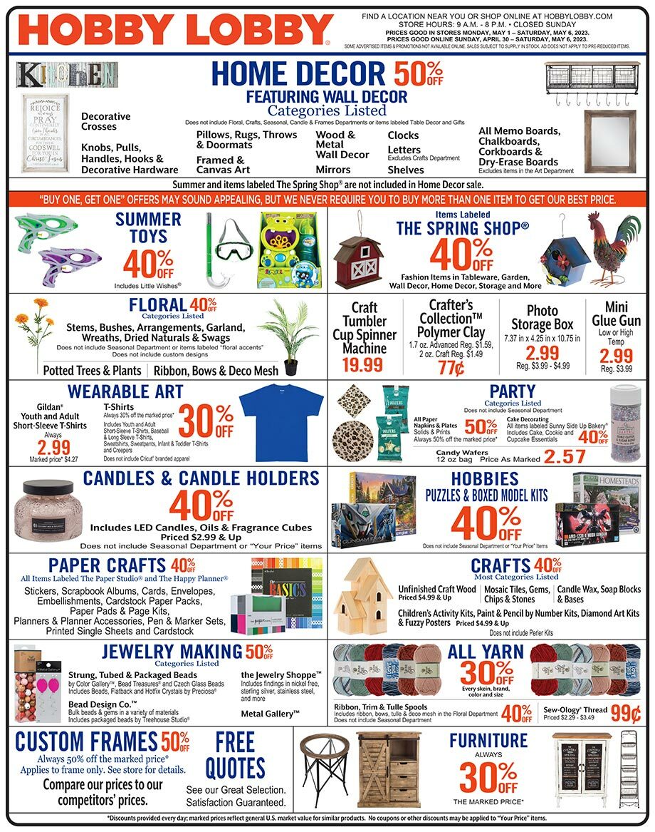 Hobby Lobby Weekly Ad from April 30