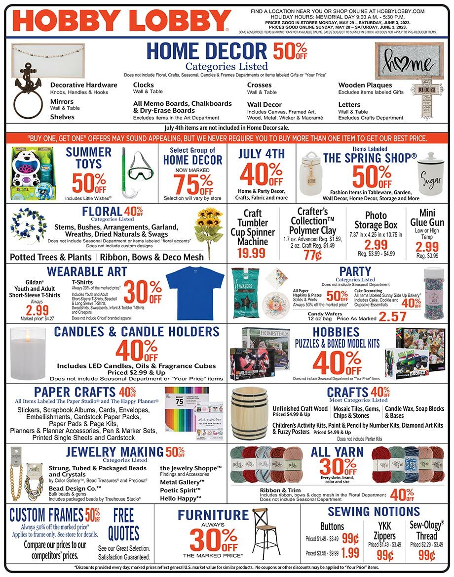 Hobby Lobby Weekly Ad from May 28