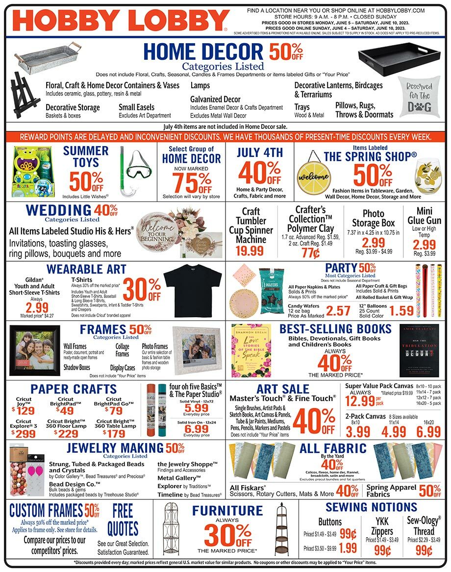 Hobby Lobby Weekly Ad from June 4