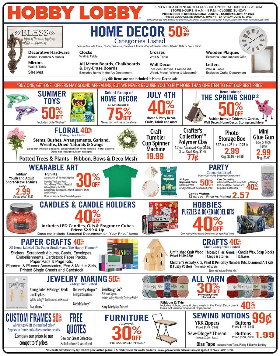 Hobby Lobby Weekly Ad from June 11
