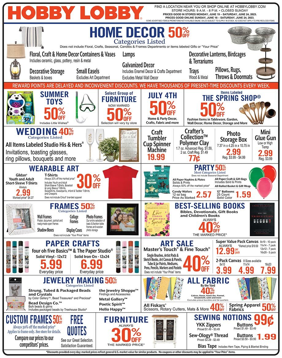 Hobby Lobby Weekly Ad from June 18