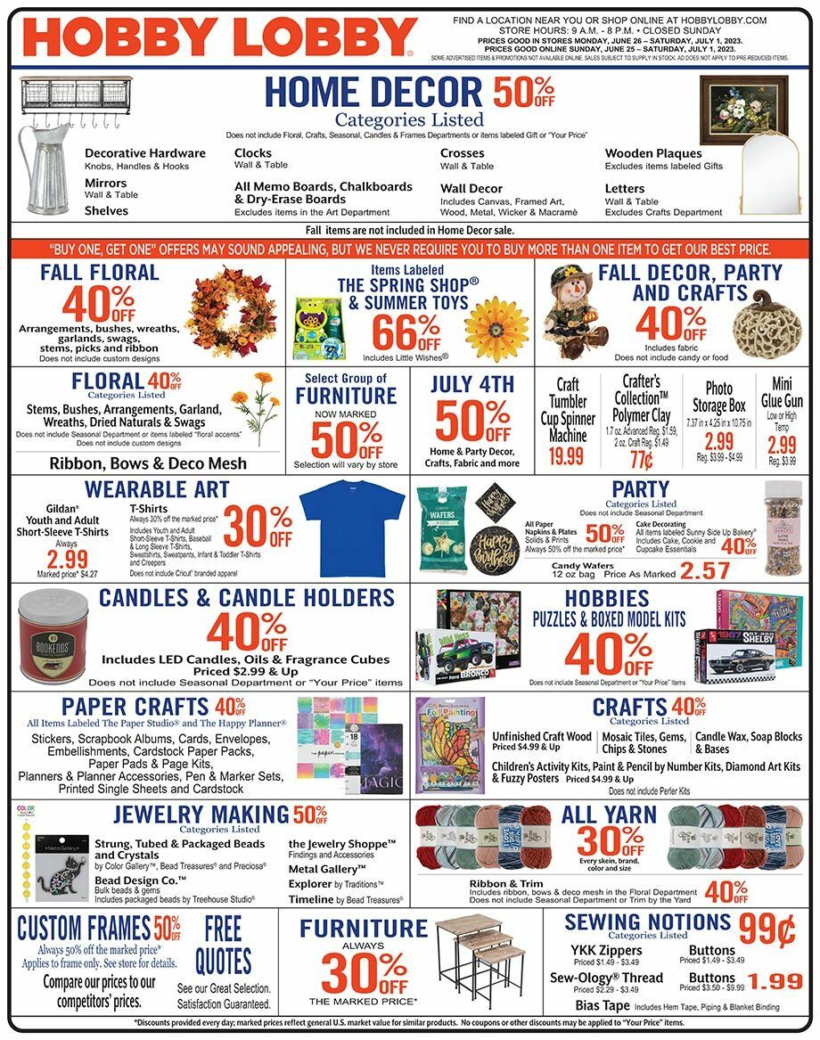 Hobby Lobby Weekly Ad from June 25