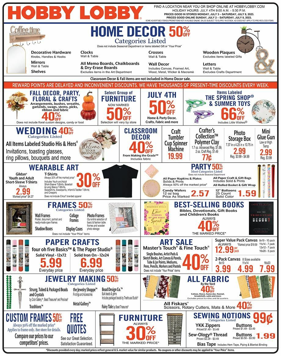 Hobby Lobby Weekly Ad from July 2