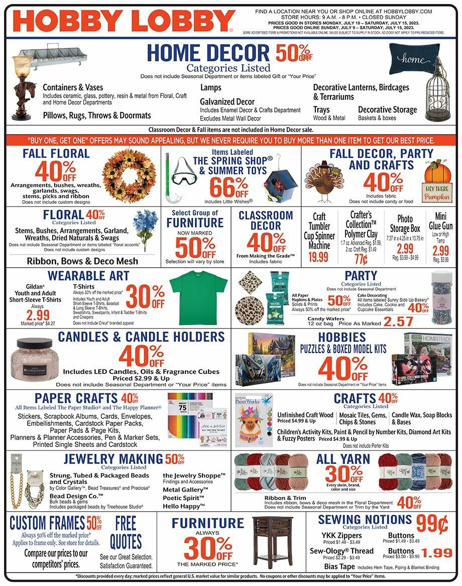 Hobby Lobby Weekly Ad from July 9
