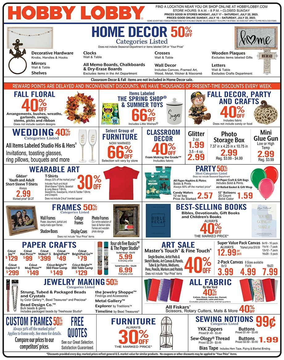 Hobby Lobby Weekly Ad from July 16