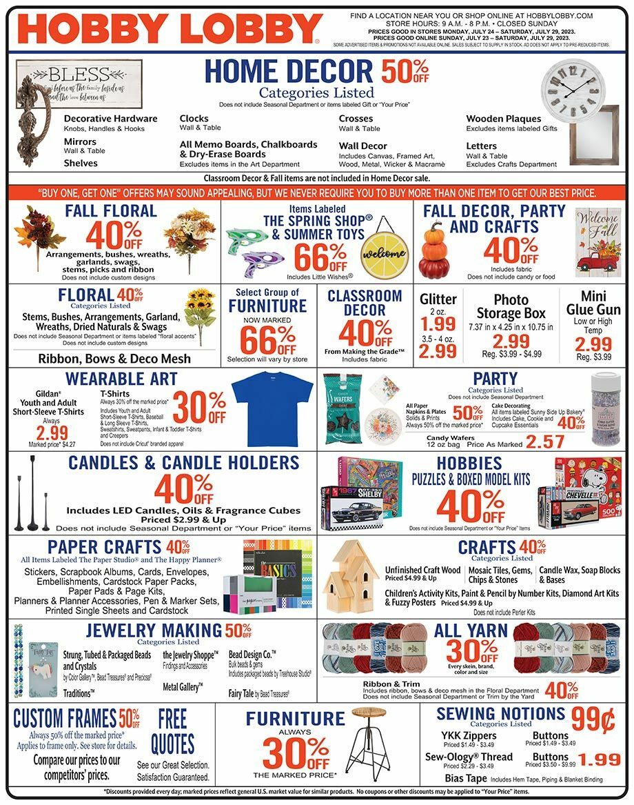 Hobby Lobby Weekly Ad from July 23