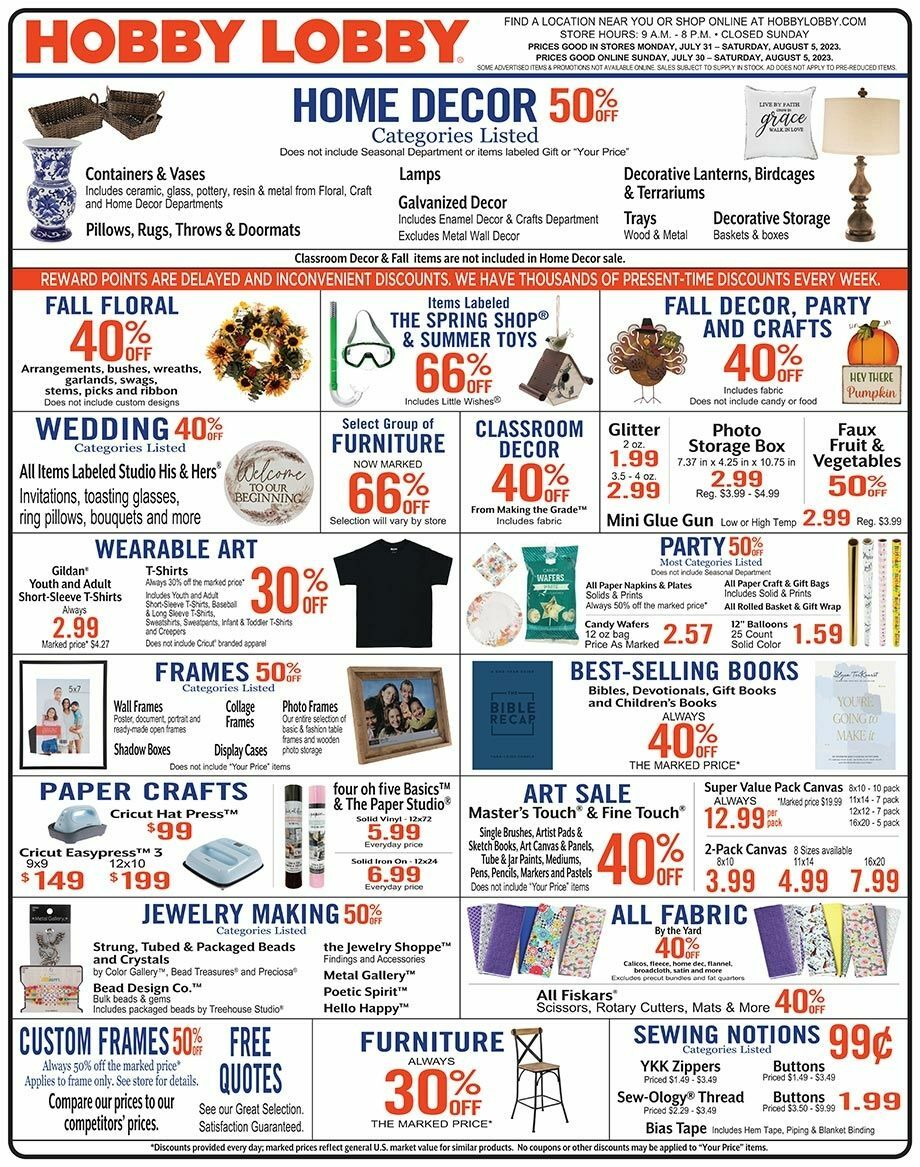 Hobby Lobby Weekly Ad from July 30