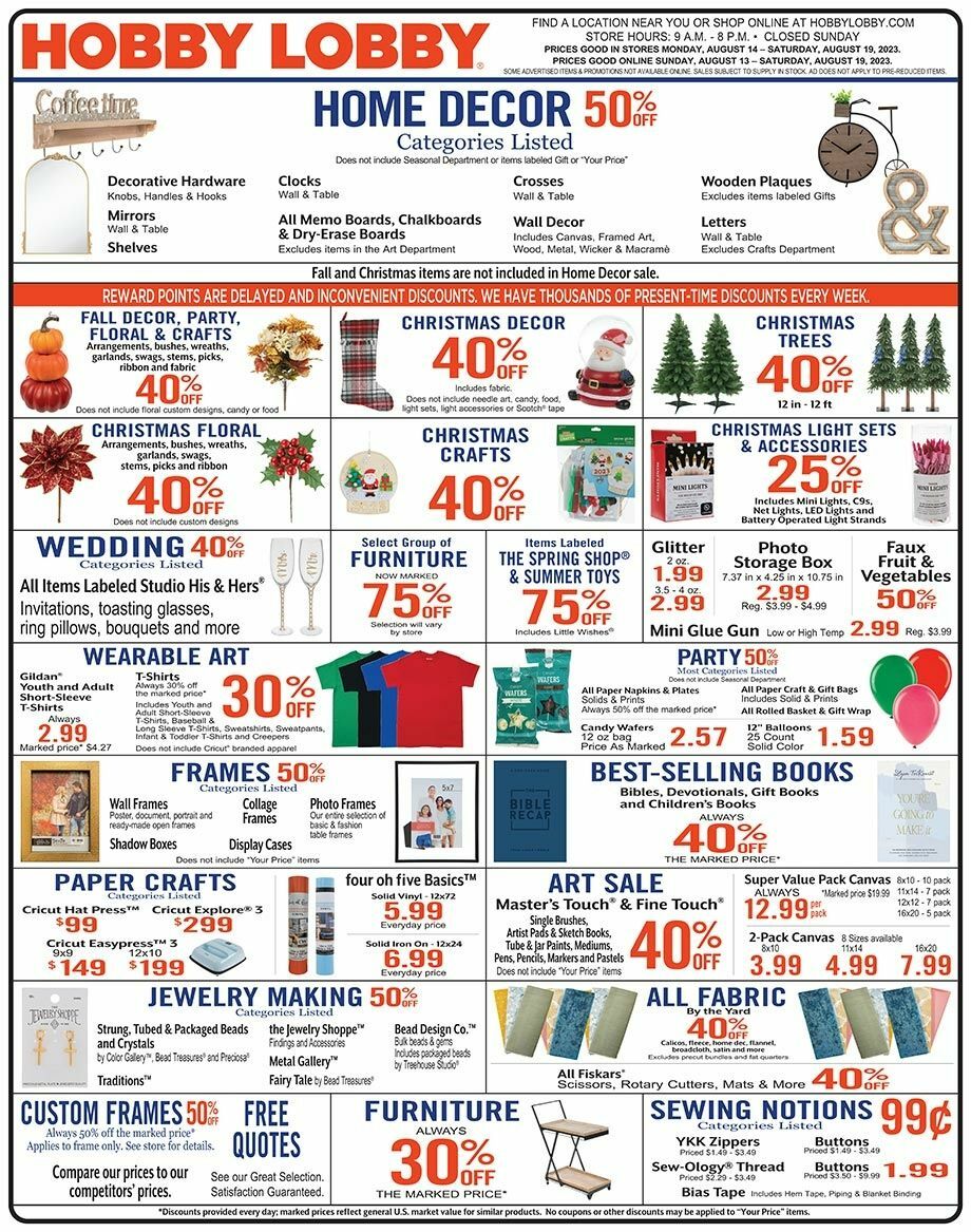 Hobby Lobby Weekly Ad from August 13