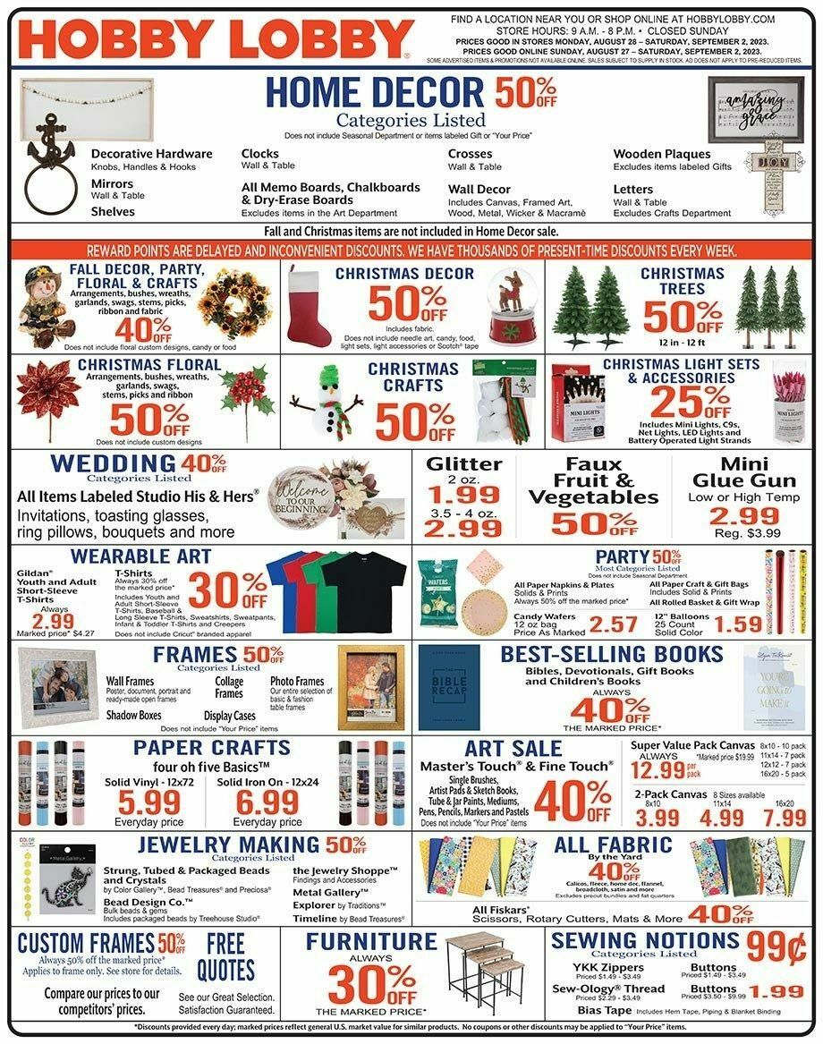 Hobby Lobby Weekly Ad from August 27