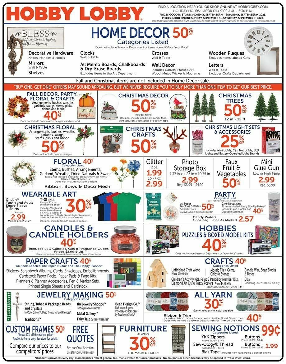 Hobby Lobby Weekly Ad from September 3