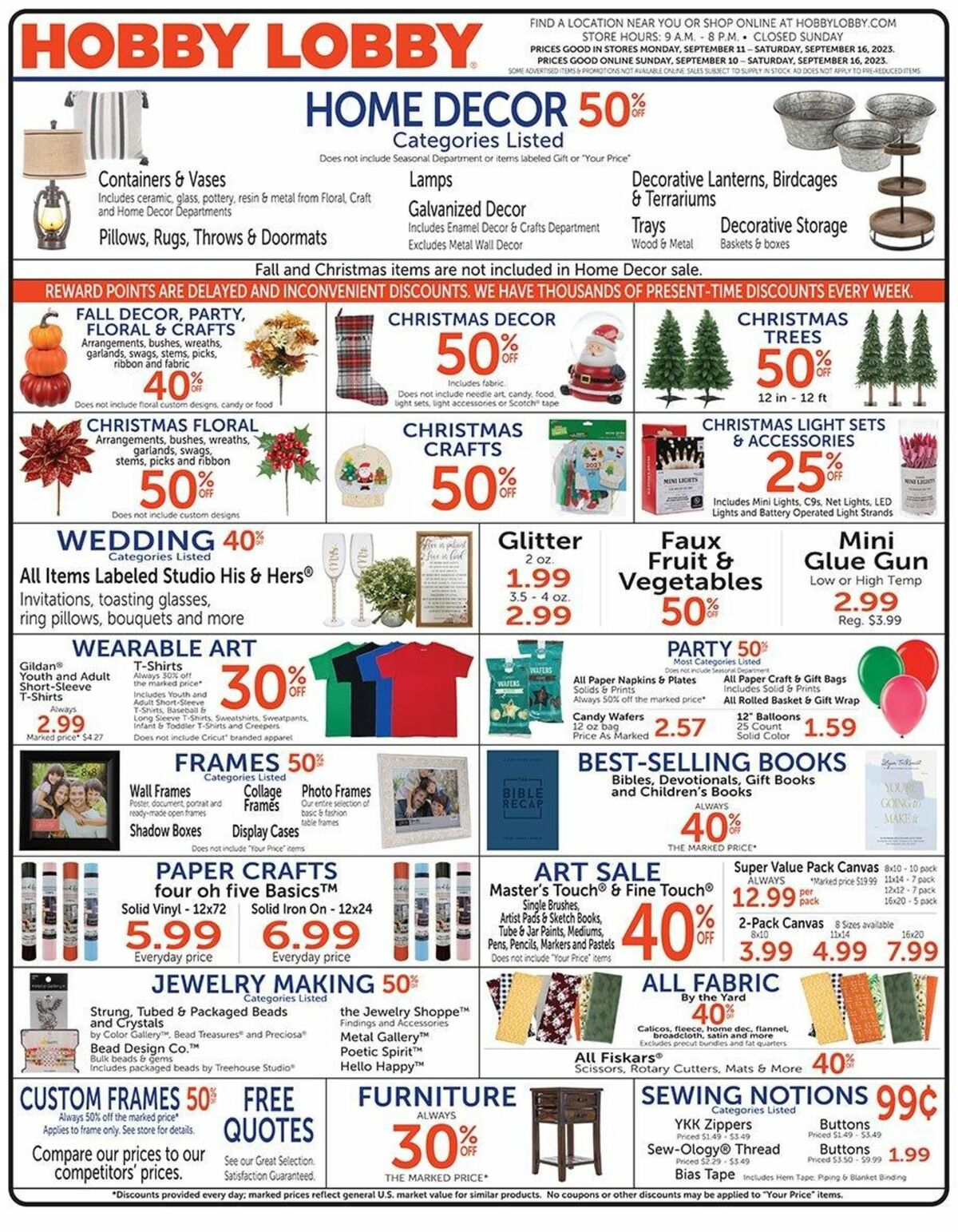 Hobby Lobby Weekly Ad from September 10