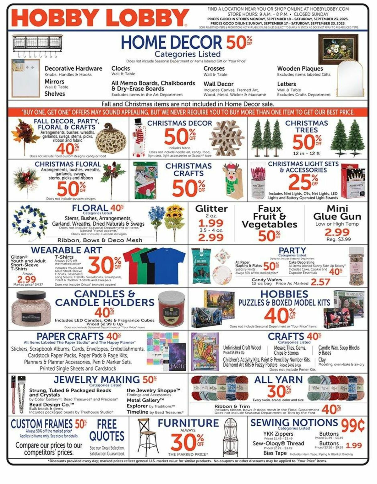 Hobby Lobby Weekly Ad from September 17