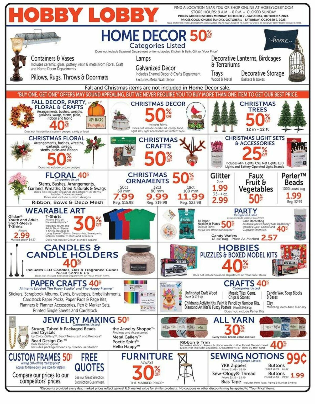 Hobby Lobby Weekly Ad from October 1