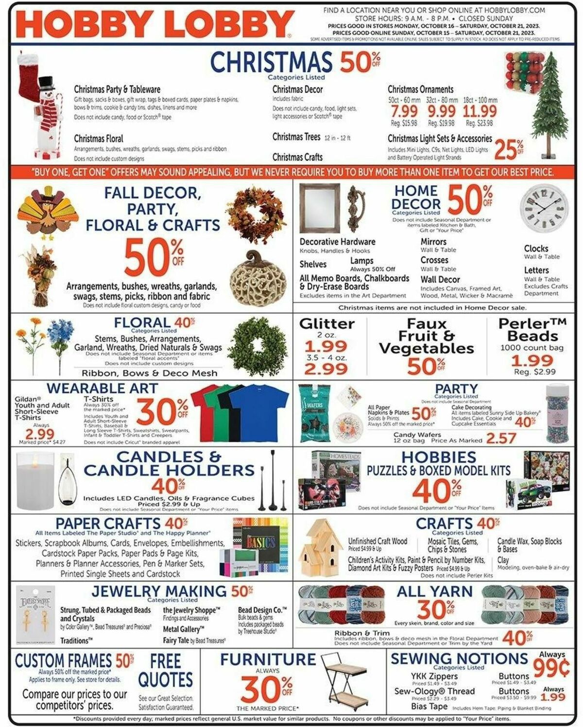 Hobby Lobby Weekly Ad from October 15