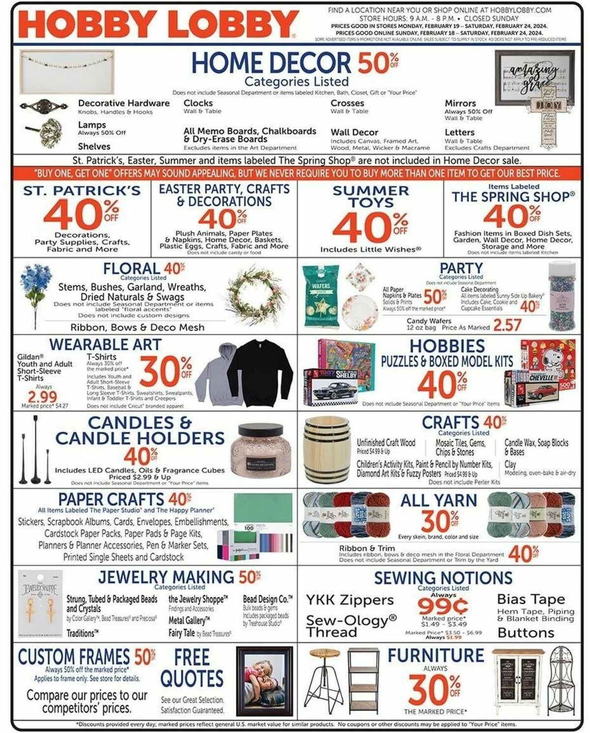 Hobby Lobby Weekly Ad from February 18