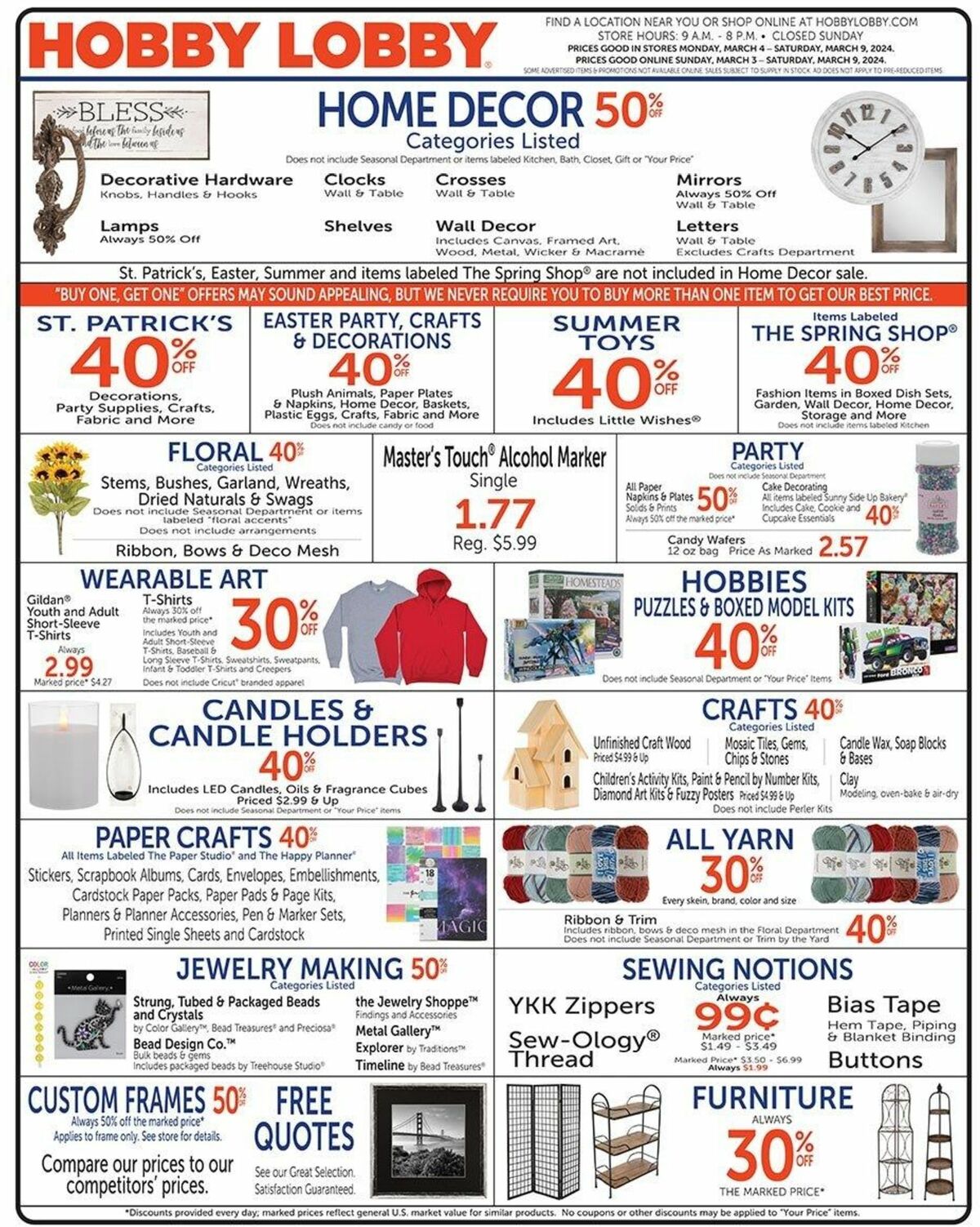 Hobby Lobby Weekly Ad from March 3
