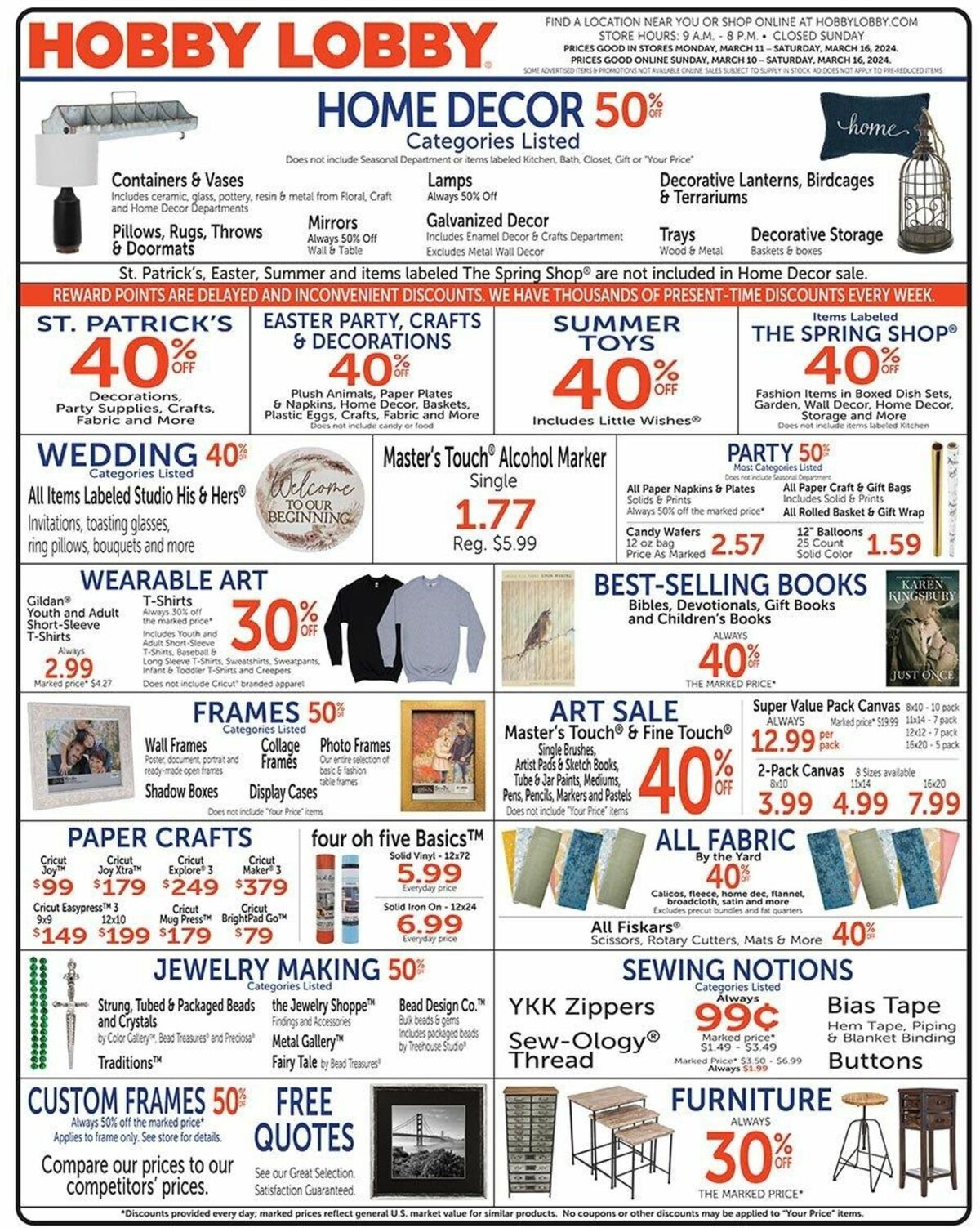 Hobby Lobby Weekly Ad from March 10