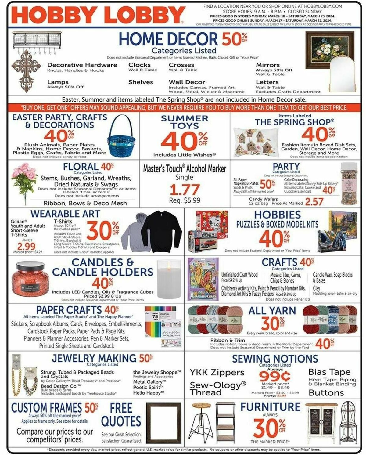 Hobby Lobby Weekly Ad from March 17
