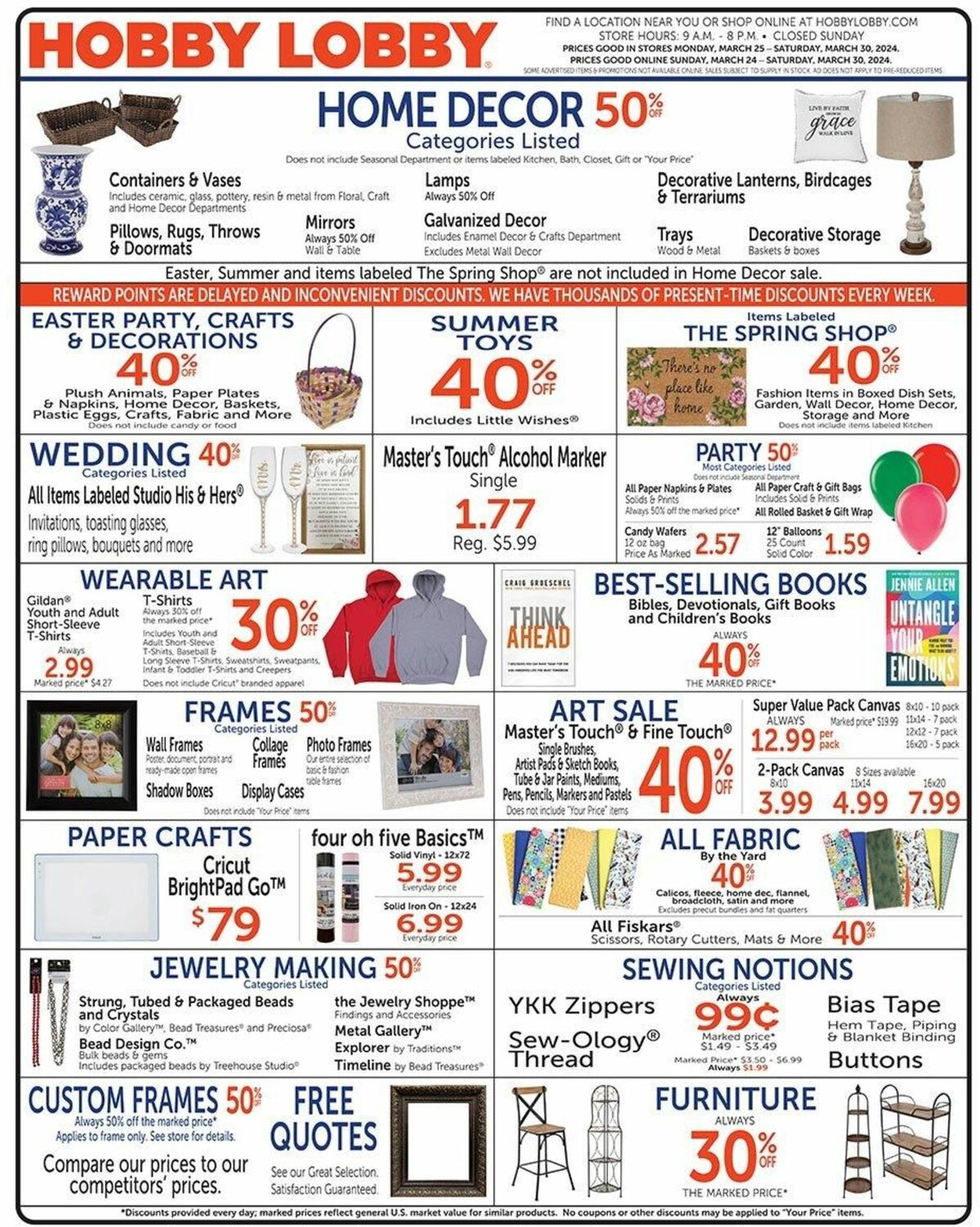 Hobby Lobby Weekly Ad from March 24