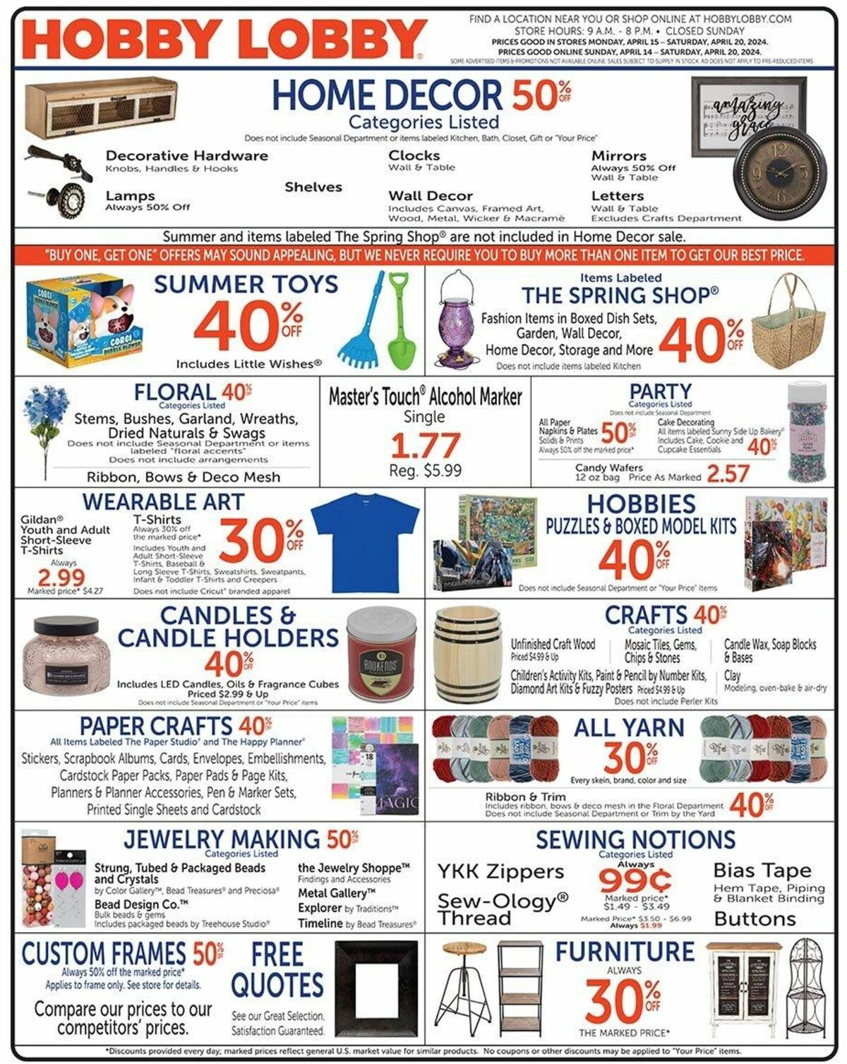 Hobby Lobby Weekly Ad from April 14