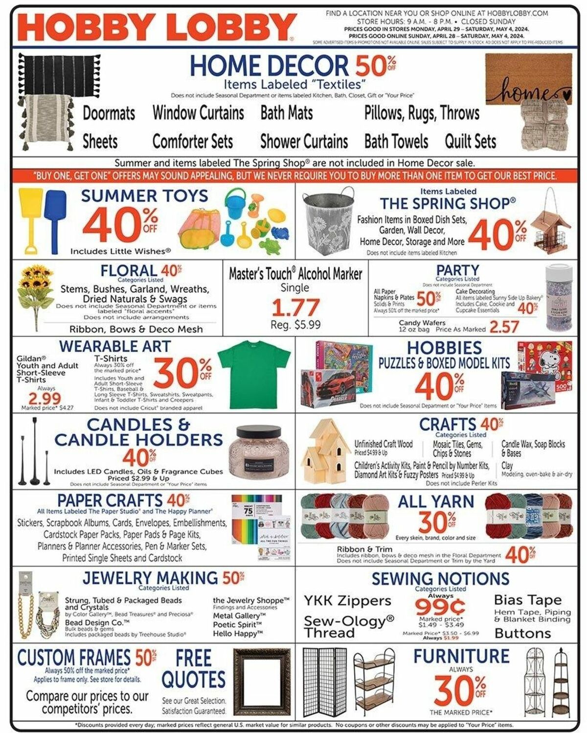 Hobby Lobby Weekly Ad from April 28