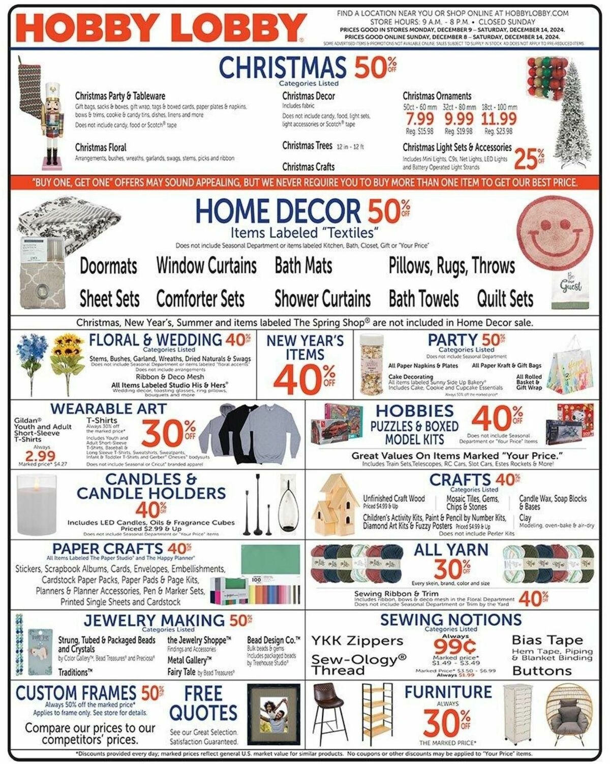 Hobby Lobby Weekly Ad from December 8