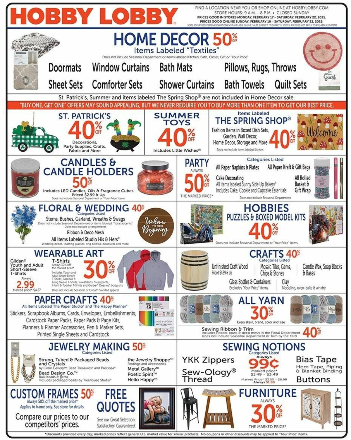 Hobby Lobby Weekly Ad from February 16