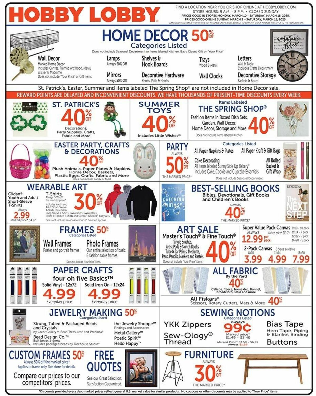 Hobby Lobby Weekly Ad from March 9