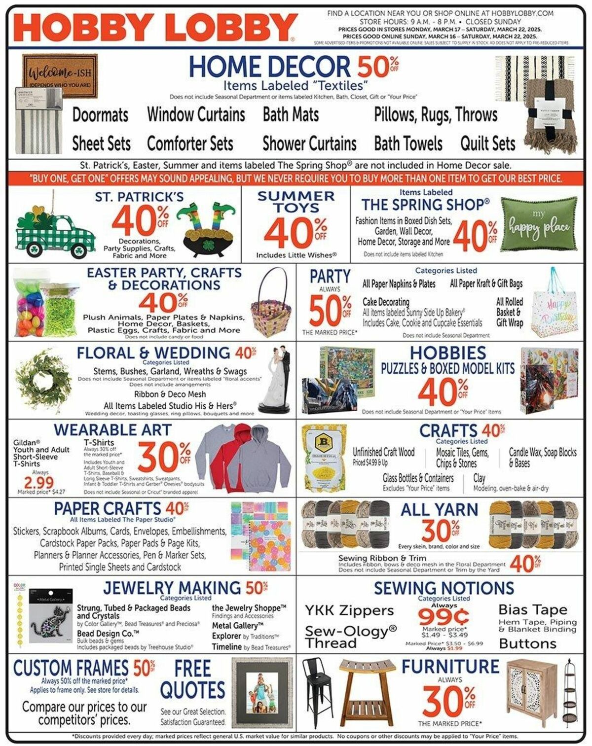 Hobby Lobby Weekly Ad from March 16