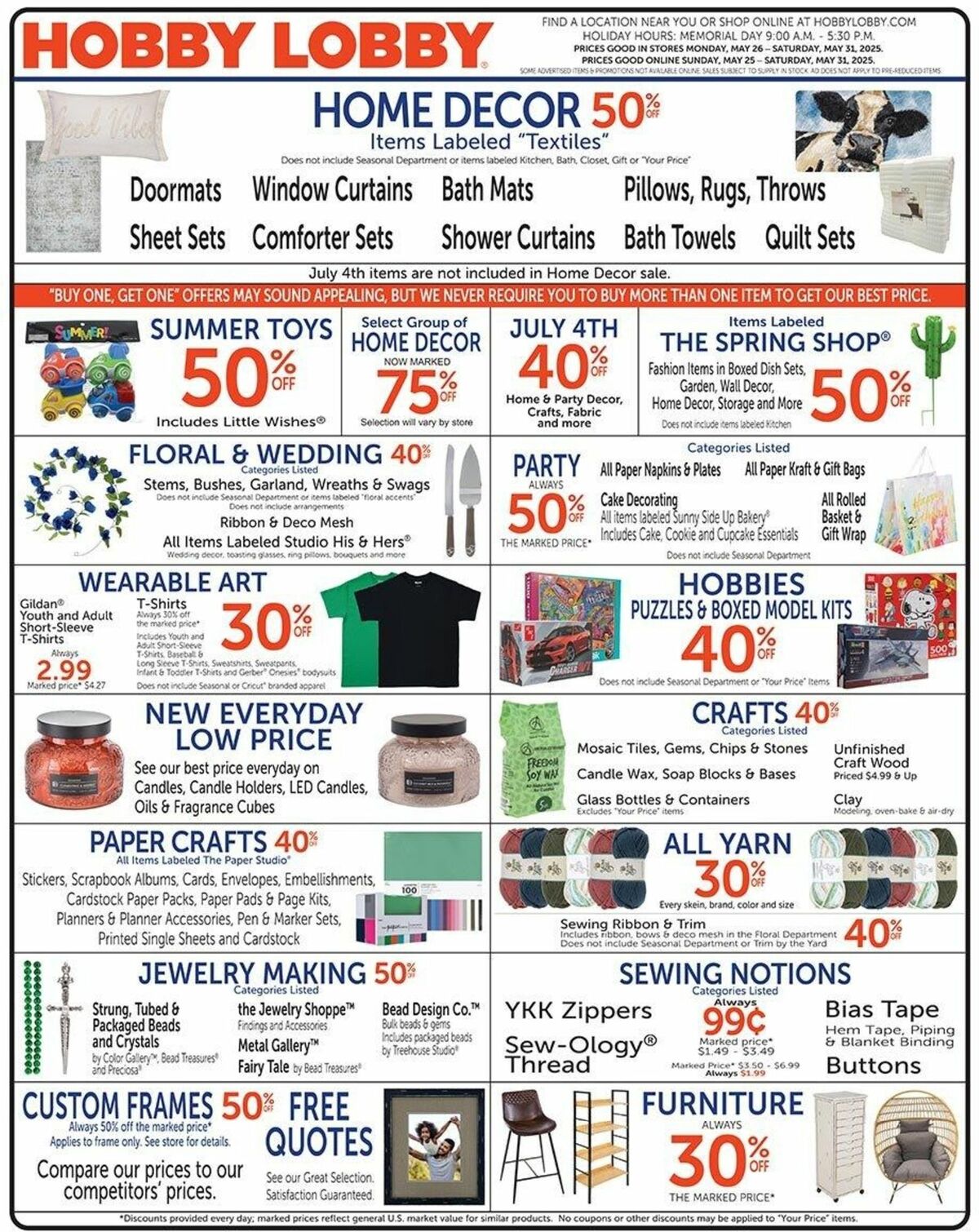 Hobby Lobby Weekly Ad from May 25