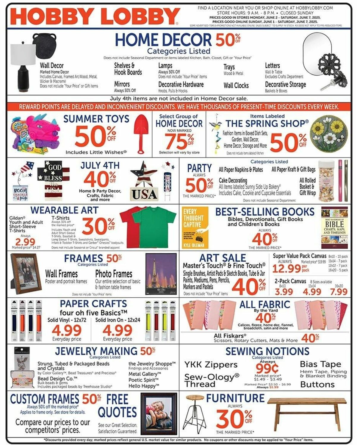 Hobby Lobby Weekly Ad from June 1