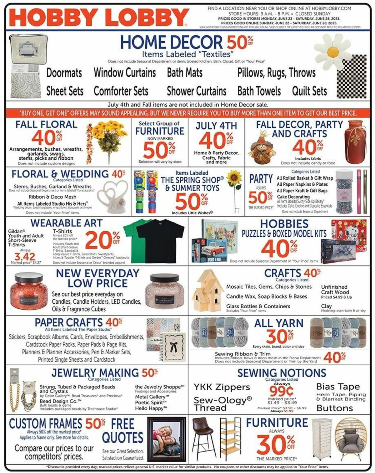 Hobby Lobby Weekly Ad from June 22