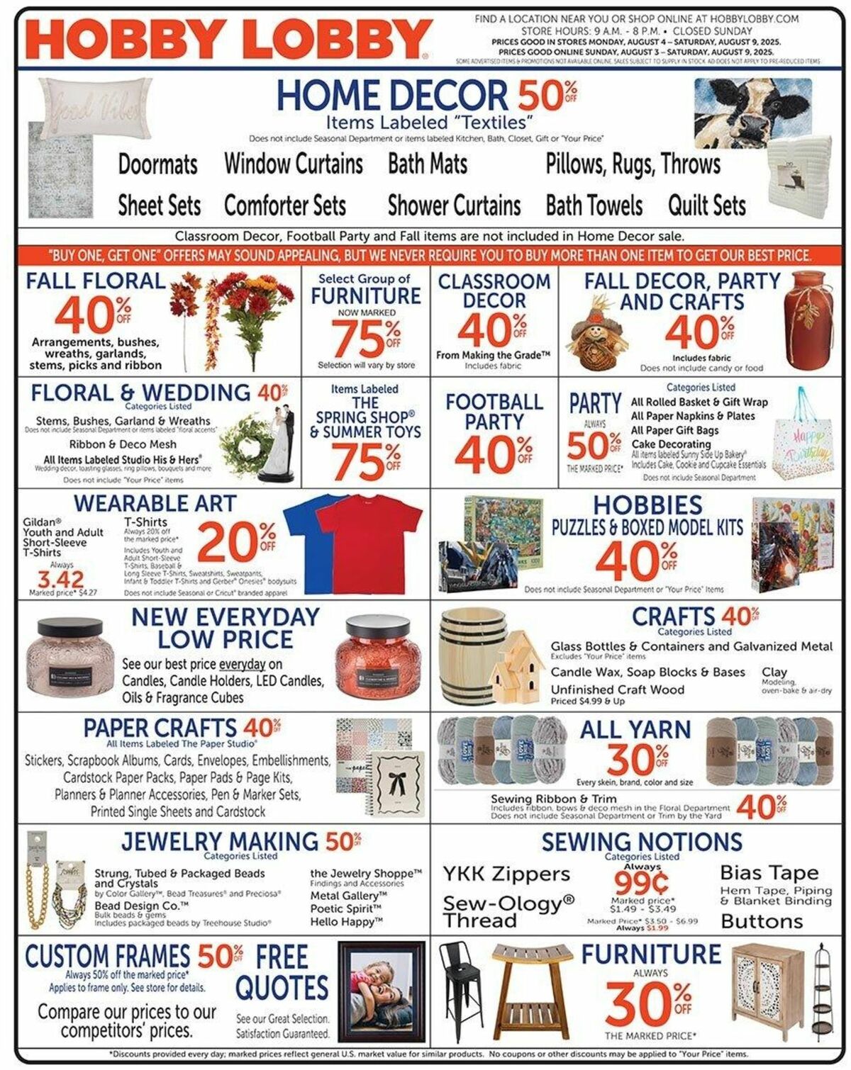 Hobby Lobby Weekly Ad from August 3