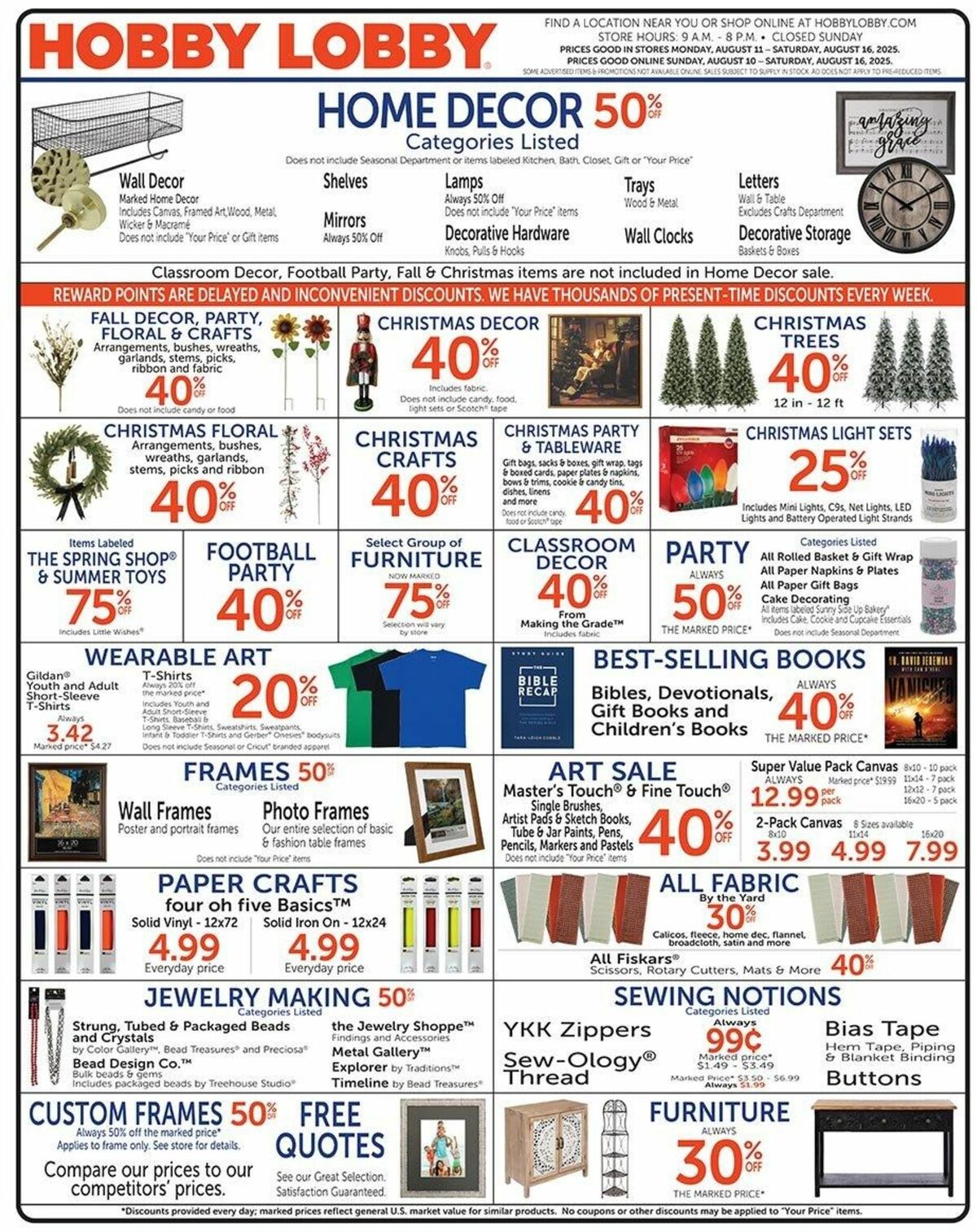 Hobby Lobby Weekly Ad from August 10