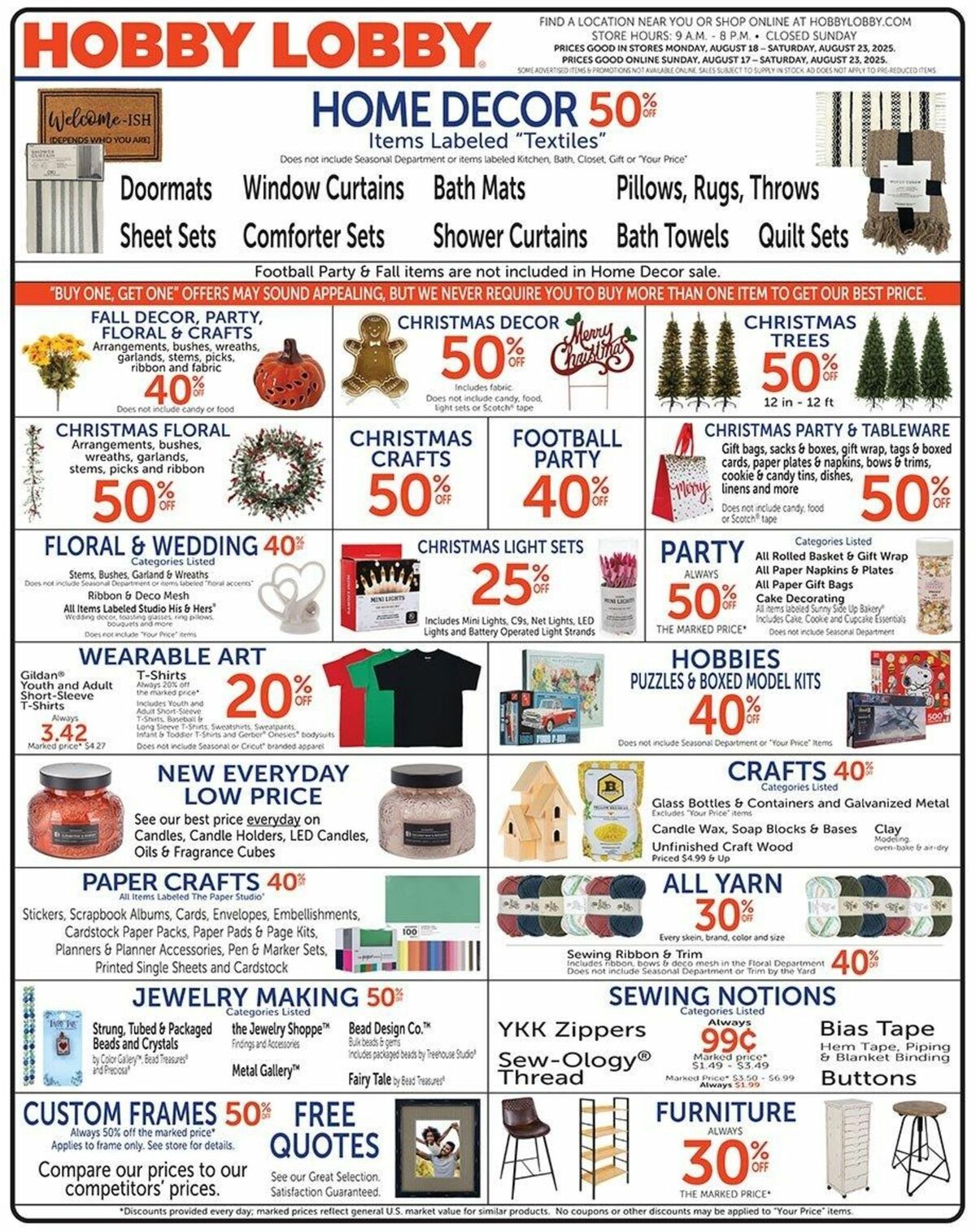 Hobby Lobby Weekly Ad from August 17