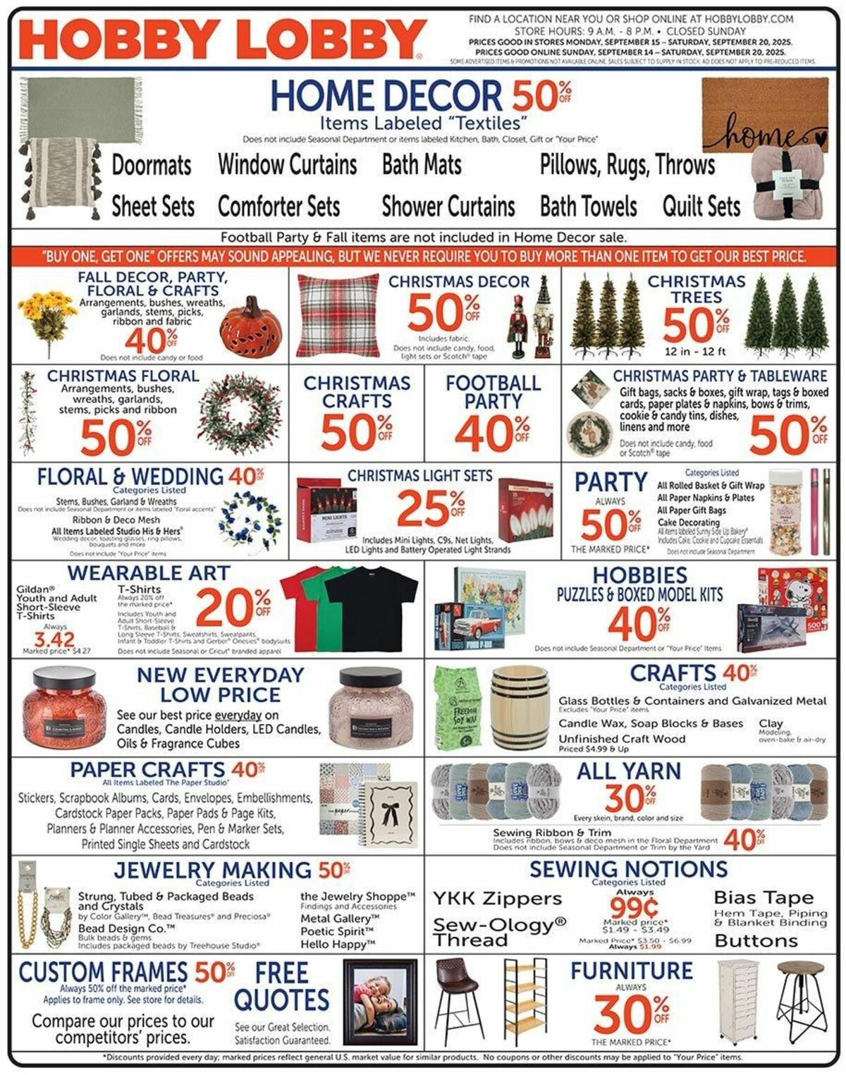 Hobby Lobby Weekly Ad from September 14