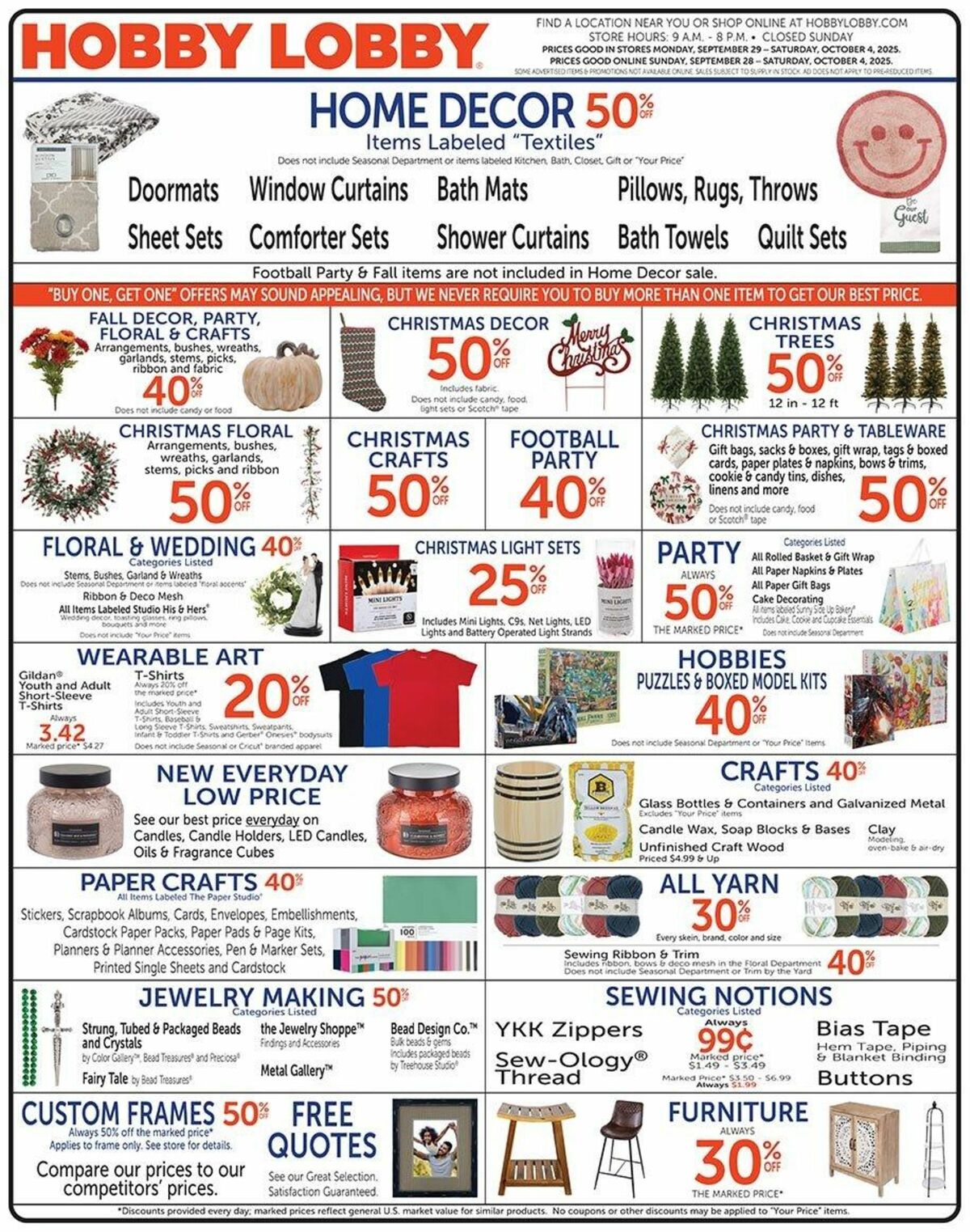 Hobby Lobby Weekly Ad from September 28