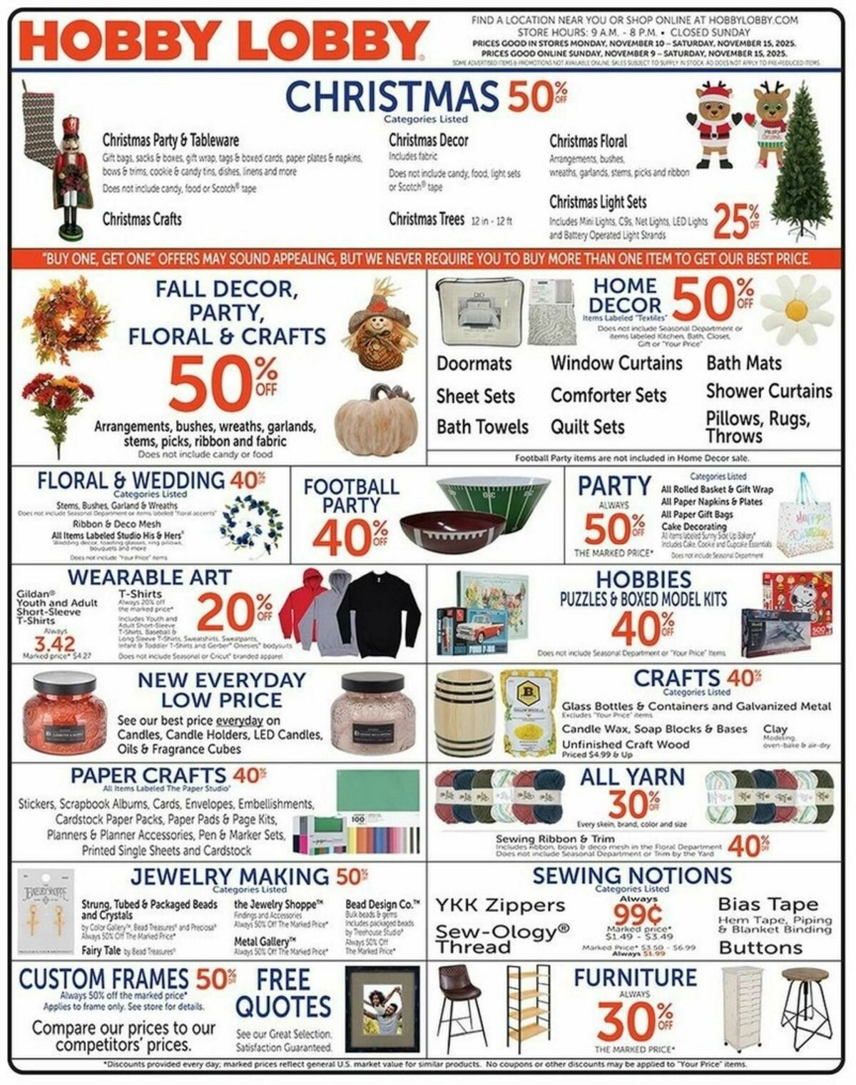 Hobby Lobby Weekly Ad from November 9