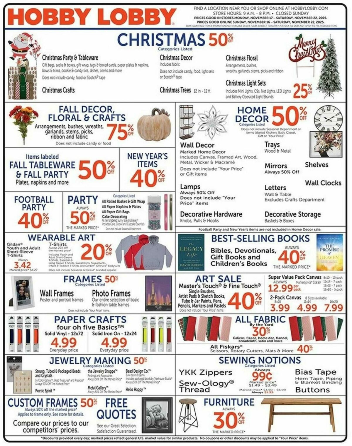 Hobby Lobby Weekly Ad from November 16