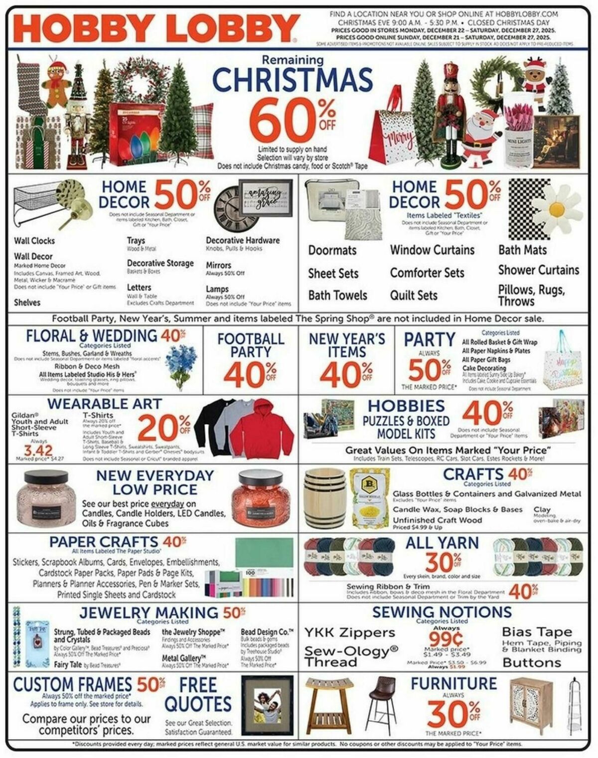 Hobby Lobby Weekly Ad from December 21