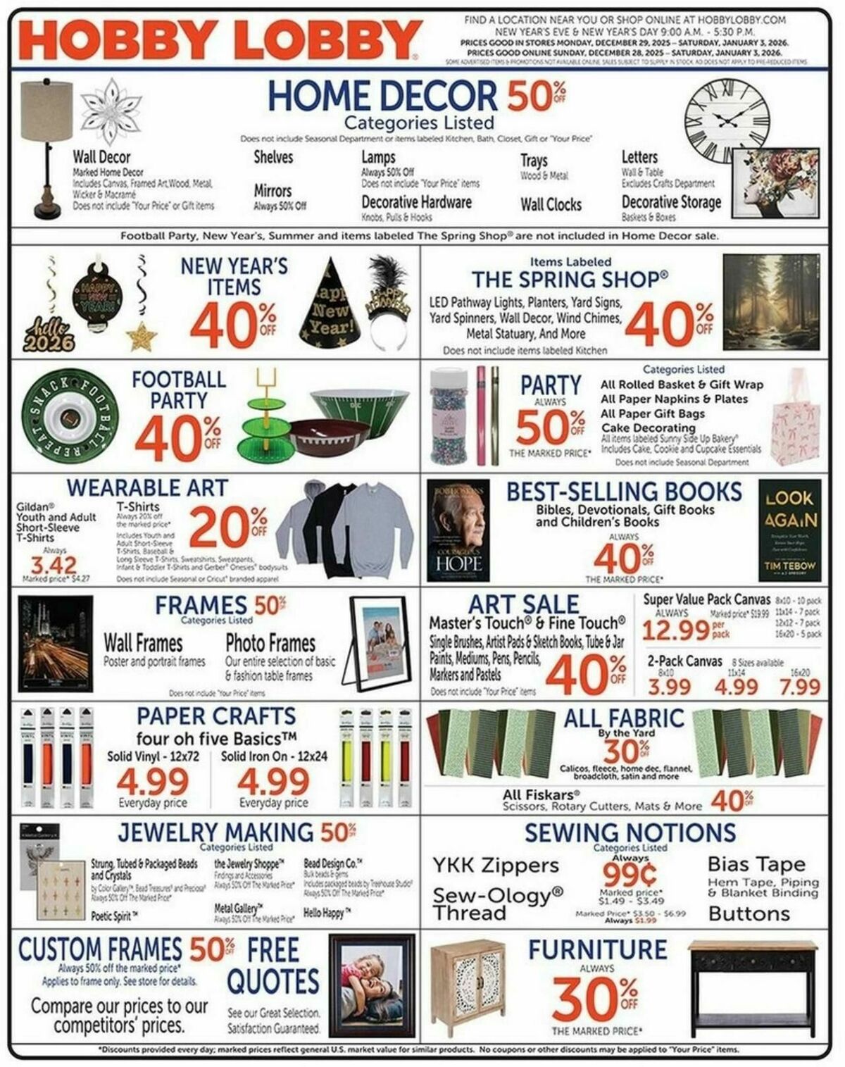 Hobby Lobby Weekly Ad from December 28