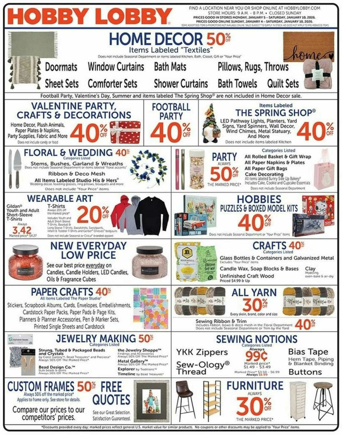 Hobby Lobby Weekly Ad from January 4